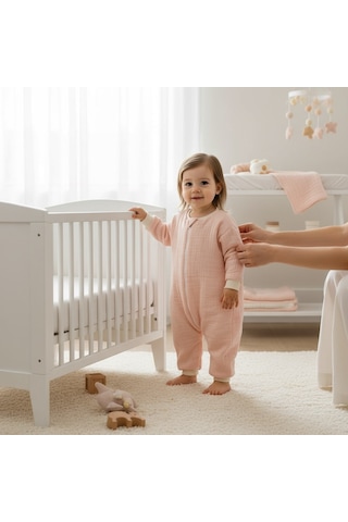 Enhitbaby Uzun Kollu Penye Astarlı 4 Kat Müslin Uyku Tulumu 1.5 Tog Somon