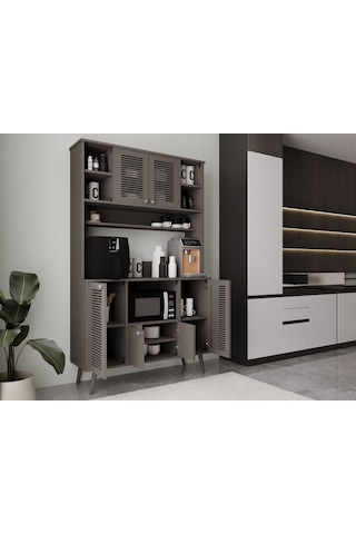 Kahve Köşesi 120 Cm %100 Mdf Panjur Kapak Çok Amaçlı Dolap Gri