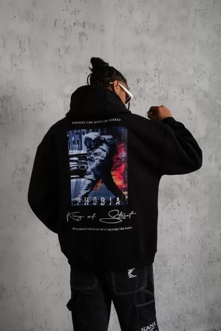 Veraura Lifestyle Erkek Astronot Baskılı Kapüşonlu Sweat - Siyah