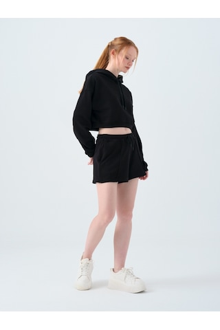 Loose Crop Kadın Sweatshirt Siyah