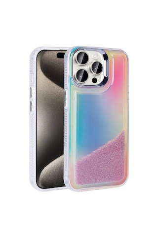 Ardemix Apple Uyumlu iPhone 15 Pro Kılıf Airbagli Renkli Arka Yüzey Boncuk Tasarımlı Kumul Kapak Pembe