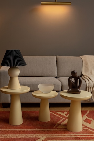 Wood Ahşap Mantar Sehpa 3 Lü Krem Renk - Coffee Table - Zigon Sehpa Bej