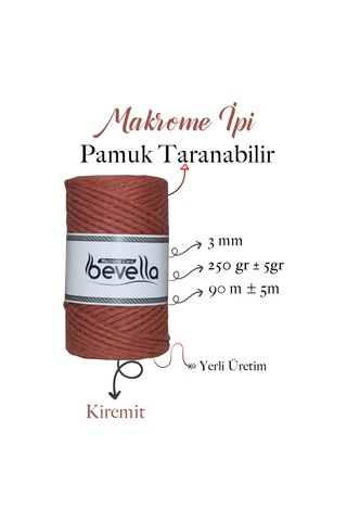 Taranan Makrome Ipi 3mm Taranabilir Pamuk Tek Büküm Makrome Ipi Kiremit