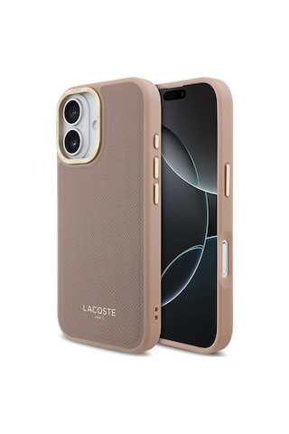 Apple Uyumlu iPhone 17 Kılıf Lacoste Lisanslı M-safeli Champs Elysees Pu Deri Tasarımlı Kapak Pembe Pembe