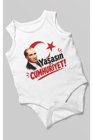 Morivokids Yaşasın Cumhuriyet Sıfır Kol Bebek Body %100 Pamuk Beyaz