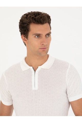 Beyaz Slim Fit Polo Yaka Triko T-shirt
