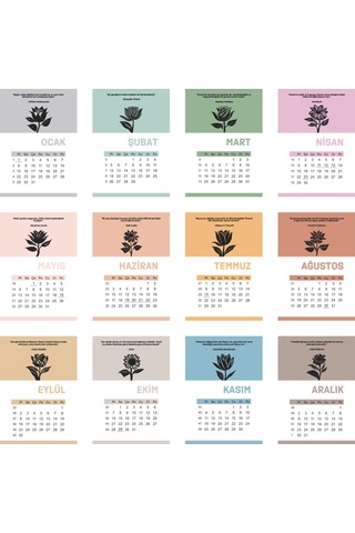 Çiçek Temalı Ahşap Standlı Poster Masaüstü Takvimi-2230