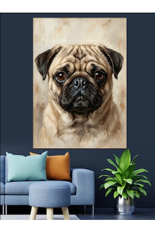 Bakışıyla Güven Veren Pug Köpeği Dekoratif Kanvas - Mdf Ahşap Tablo