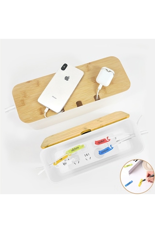 Youmex Beyaz Bambu Desenli Ateş Direncili Asb Malzeme Elektrik Kablosu Organizer Kutusu - Ev İçi Kabloları Topla Ve Koru Classıc