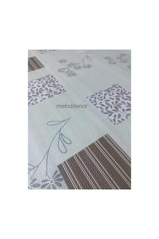 Kaydırmaz Taban Krem Kahverengi Kareli Çiçek Desen Silinebilir Pvc Dikdörtgen Muşamba Masa Örtüsü 122x155 Cm