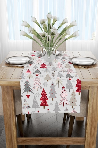 Kırmızı Gri Yılbaşı Temalı Dijital Baskılı Runner Cgh298-Rn