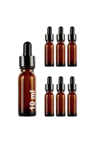 10 Ml Metal Kapaklı Damlalık Dropper Şişesi Serum 10 Cc Cam Şişe 6 Adet Siyah Kapak, Amber/kahverengi