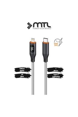 30w Lcd Ekranlı Type-c To Lightning Silikon Hızlı Şarj Ve Data Kablosu 1 Metre Mt2213