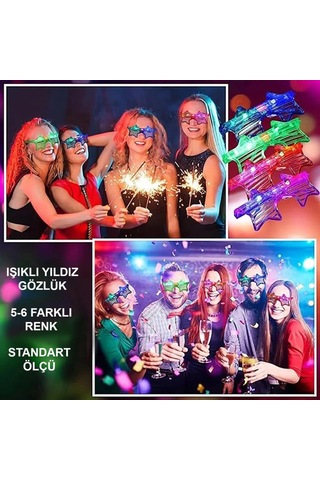 Vaveni Işıklı Yıldız Gözlük Ledli Parti Gözlüğü 6 Renk 12 Adet Arz Diğer