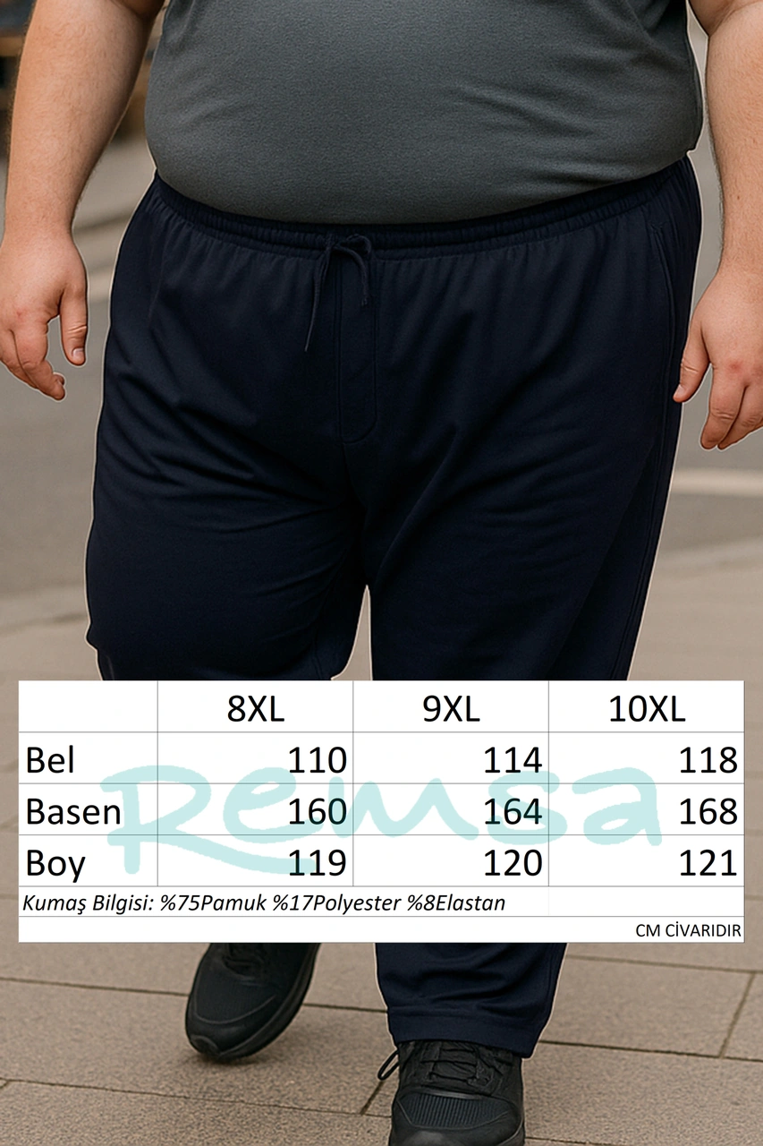 Özel Üretim Büyük Beden Ekstra Battal Pamuk Dokulu Erkek Eşofman Altı 3704 Lacivert Lacivert