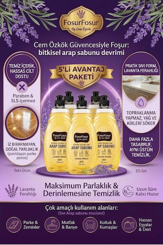 Foşurfoşur By Cem Özkök Lavanta Kokulu Bitkisel Sıvı Arap Sabunu 5 x 750 ML
