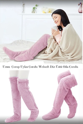 Sauna Suit Pembe Sock Peluş Uyku Çorabı Welsoft Diz Üstü Oda Çorabı Ayak Isıtıcı Uzun Gonç Çorap Pembe