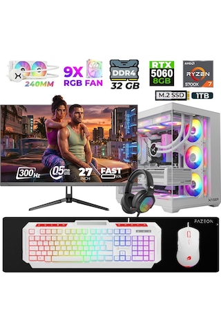 Xaser Sword X55 R7-5700X 32 GB 1 TB M.2 NVMe SSD 8 GB RTX5060 27" Free Dos Masaüstü Oyuncu Bilgisayarı