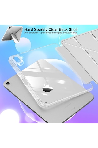 Apple Uyumlu iPad Air 11inç M2/m3 Air 4/5.nesil 10.9 Kılıf Mika Trifolding Şeffaf Kalem Bölmeli Kılıf