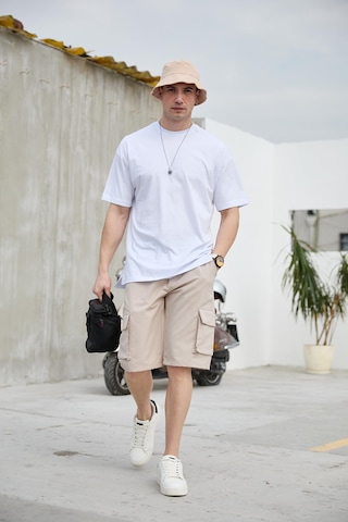 Bej Renk Kargo Cepli Paraşüt Kumaş Erkek Şort-1556 Bej