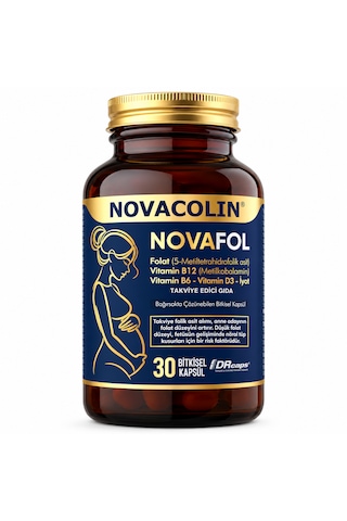 Novacolin Novafol Metilfolat B12 B6 D3 İyot 30 Bitkisel Kapsül