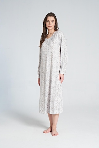 Pijadore 1066 Melisa Kadın Çiçek Desenli Uzun Kol Gecelik Gri