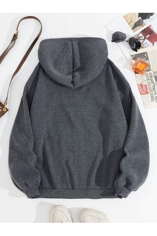 Startmore Startmorekomik Desenli Sonbahar Erkek Kapüşonlu Cepli Sweatshirt Günlük Polar Yumuşak Kazak Hip Hop Kı Antrasit