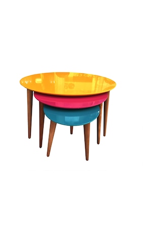 Zigon Sehpa 3 Renk Model Ahşap Kayın Retro Konik Ayak Üçgen Tabla Mdf Tabla Ceviz Ayak El Yapım