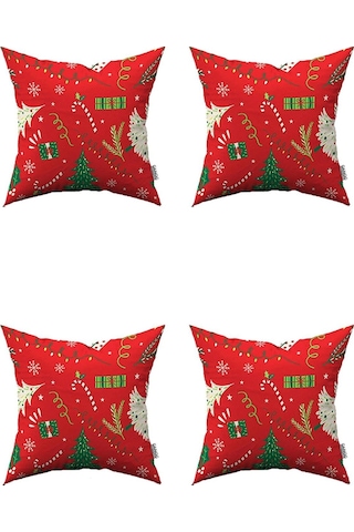 Kırmızı Yılbaşı Temalı 4'lü Kırlent Kılıfı Seti 4kmbs220