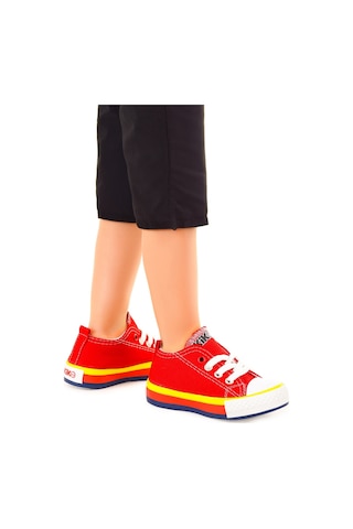 Kiko Kids Tinna Bağcıklı Erkek Bebek Keten Spor Ayakkabı Kırmızı