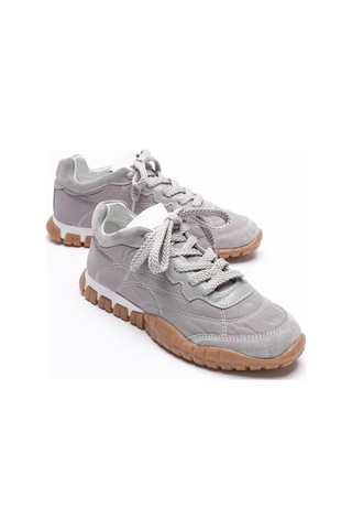 Mubiano Kadın Hakiki Süet Bağcıklı Krep Tabanlı Anorak Detaylı Sneaker Gri Minu Gri
