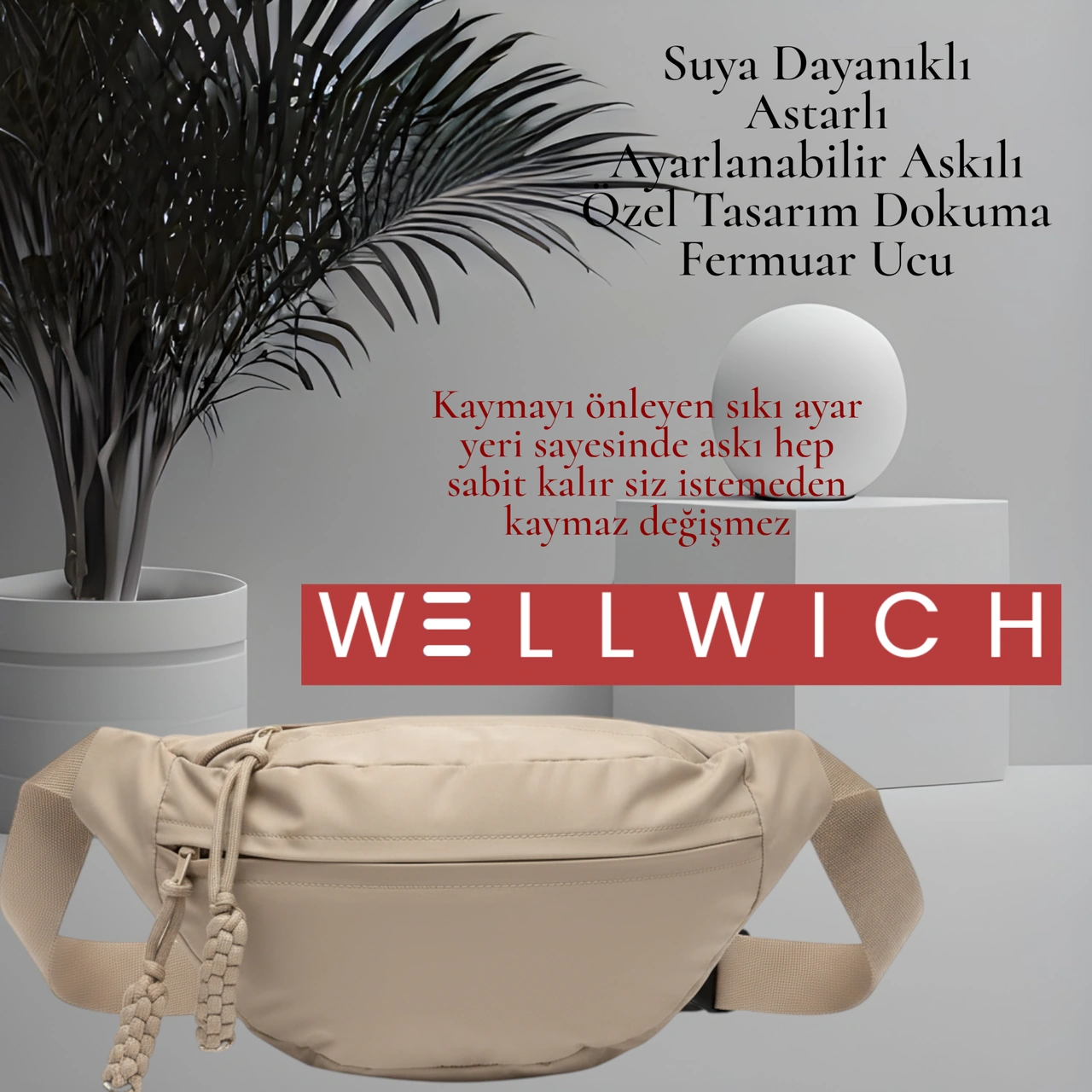 Wellwich Bej Çapraz Çanta Bel Çantası Spor Çantası Ultra Hafif Oxford Kumaş Suya Dayanıklı Bej