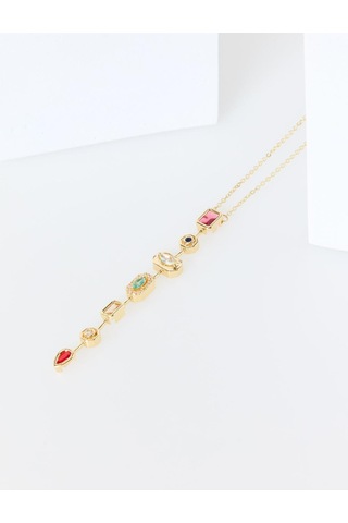 Jimmy Key Jimmy Key Karışık Geometrik Taş Figürlü Ayarlanabilir Çelik Kolye 6sw426592999