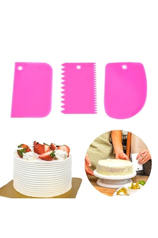 Go İthalat Pasta Hamur Şekillendirici Spatula Kesici Kazıyıcı Dekoratör Set Açık Pembe