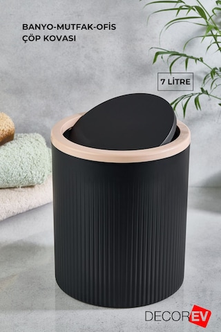 Decorev Büyük Banyo Standlı 6'lı WC Seti 7 Litre Çöp Kovası, Siyah Beyaz