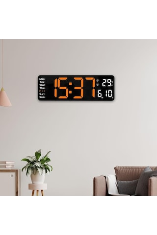 Didadodo Suntek Modern Takvim Göstergeli Ayarlanabilir Parlaklık Dijital Duvar Saati Turuncu, Etkileyici Tasarım Turuncu