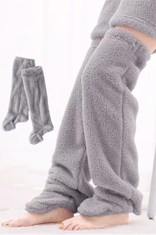Mulberry Wellsoft Peluş Diz Üstü Ev Çorabı Uzun Çorap Açık Gri