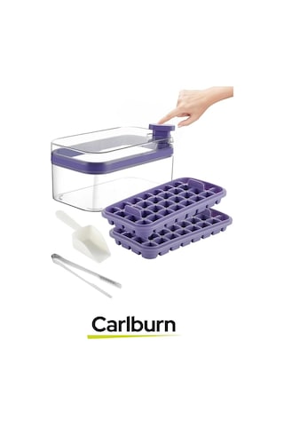 Yeni Nesil Düğmeli Basmalı Çift 32 Yuvalı Buz Küpü Kalıbı Saklama Kutulu Çok Renkli