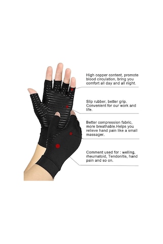 Happychildhood Artrit Sıkıştırma Eldivenleri Bakır Elyaf Konfor Artrit Eldiveni Romatoid Artrit Için Karpal Tünel Terapi Bilek Siyah - Siyah