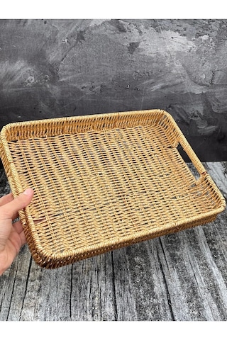 Sadece Orta Boy Dikdörtgen Hasır Tepsi Servis Sunum Tepsisi