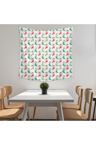 Noel Desenli 59x59 İnç Kare Goblen Duvar Halısı, Ev, Oturma Odası Ve Yatak Odası Duvar Dekoru İçin