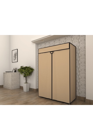 Çelik Borulu Bej Bez Dolap Gardrop Bej