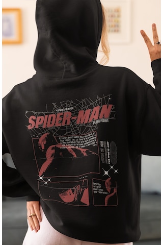 Sevbano Spider-man Film Kahramanı Örümcek Adam Sırt Baskılı Unisex Oversi Siyah