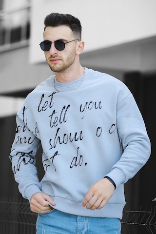Oksit Trc 2715 Üç İplik Şardonlu Baskılı Bisiklet Yaka Oversize Erkek Sweatshirt 001