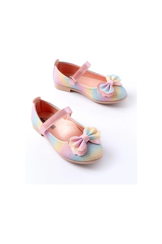 Sy Store Pastel Gökkuşağı Simli Kız Çocuk Babet Fiyonk Detaylı Cırt Cırtlı Çok Renkli