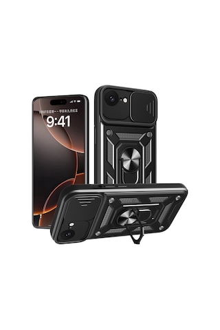 Apple, Uyumlu iPhone 16e Kılıf Pars Lens Yüzüklü - Siyah - Aflc-879082