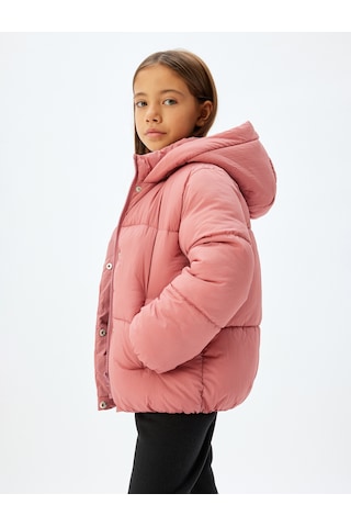 Koton Kapşonlu Şişme Mont Fermuarlı Cep Detaylı Pembe 5wkg20036aw Pembe