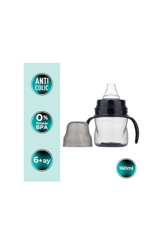 Mamajoo Antikolik Biberon 250 ml & Antikolik Akıtmaz Alıştırma Bardağı 160 ml – Black