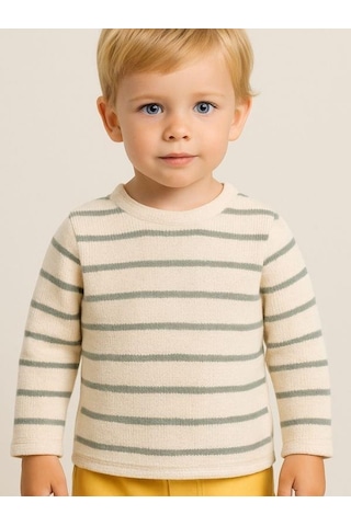 Nanica Kids Erkek Çocuk Çizgili Örme Uzun Kol T-shirt-15732 YESIL