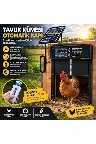 Kümes Kapısı Güneş Panelli Şarjlı Otomatık Digital Ekran